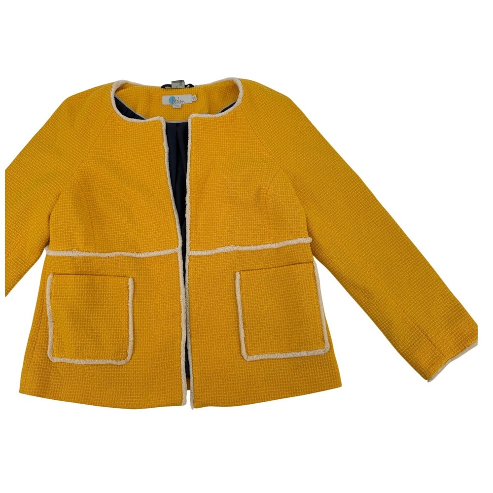 Boden Ida Jacket‎ Women 8 Yellow Textured Tweed Open Front Long Sleeve Blazer